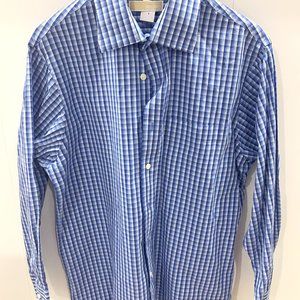 Michael Kors Large Button Down Shirt Blue checkered pattern